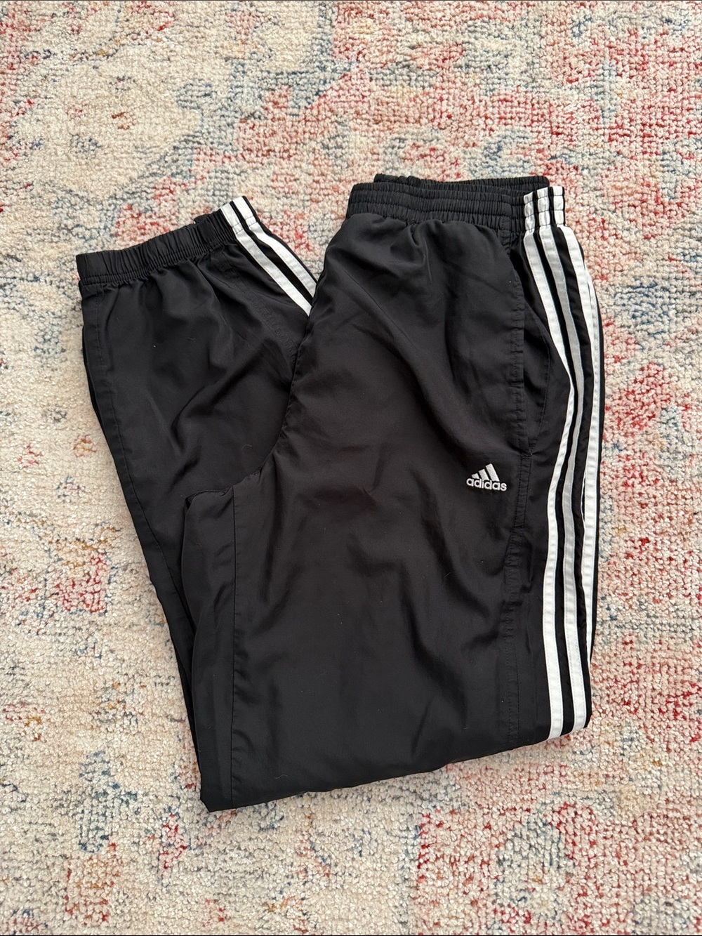 Adidas men’s ' Black Track Pants with White Stripes